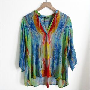 APNY Top Womens Large Colorful Vibrant Coastal Watercolor Artsy Cupro Silky Soft